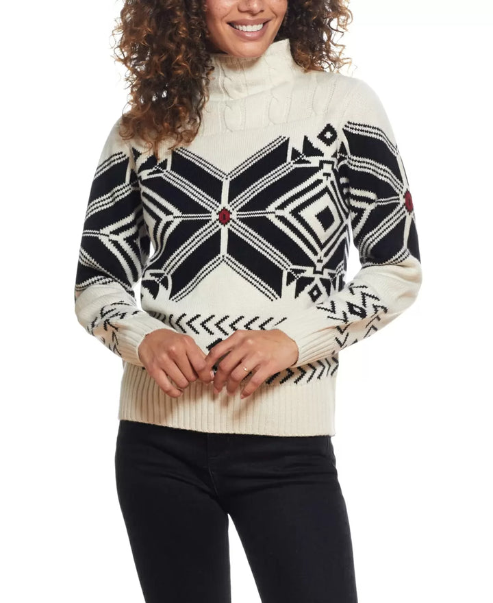 Weatherproof Vintage Big Snowflake Cable Funnel Neck Sweater