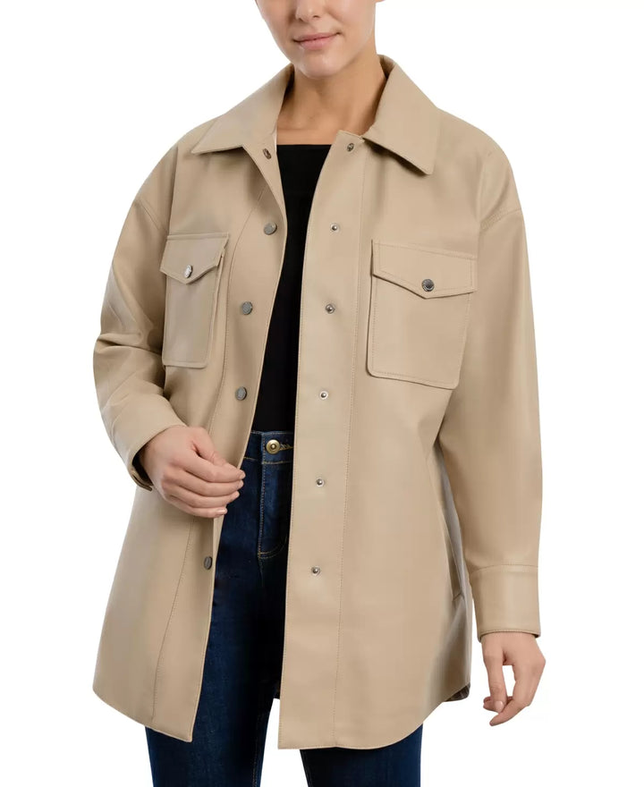 BCBGeneration Faux-Leather Shirt Jacket