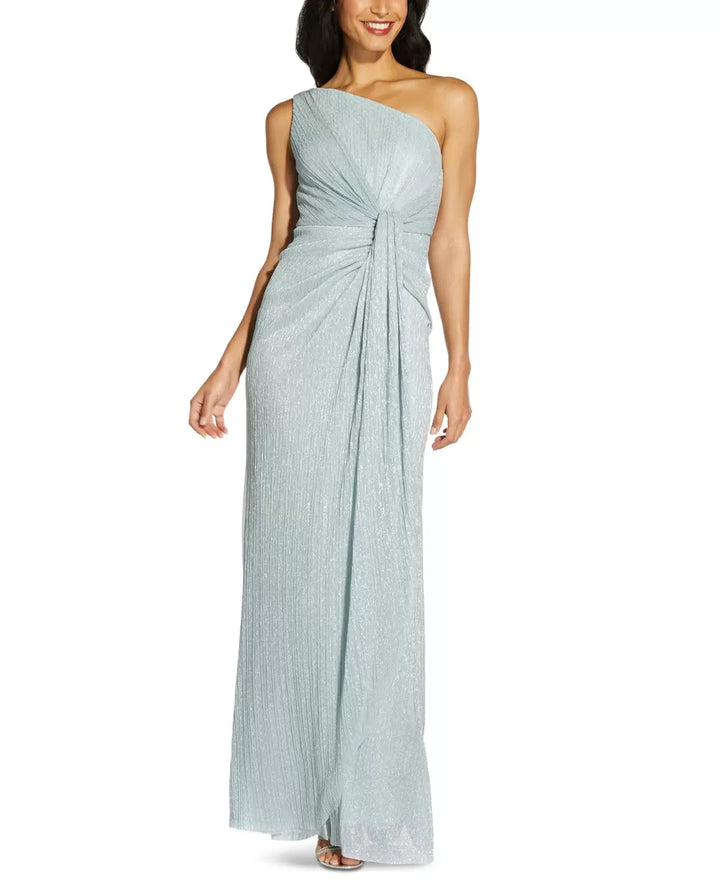 Adrianna Papell Stardust Pleated One Shoulder Gown