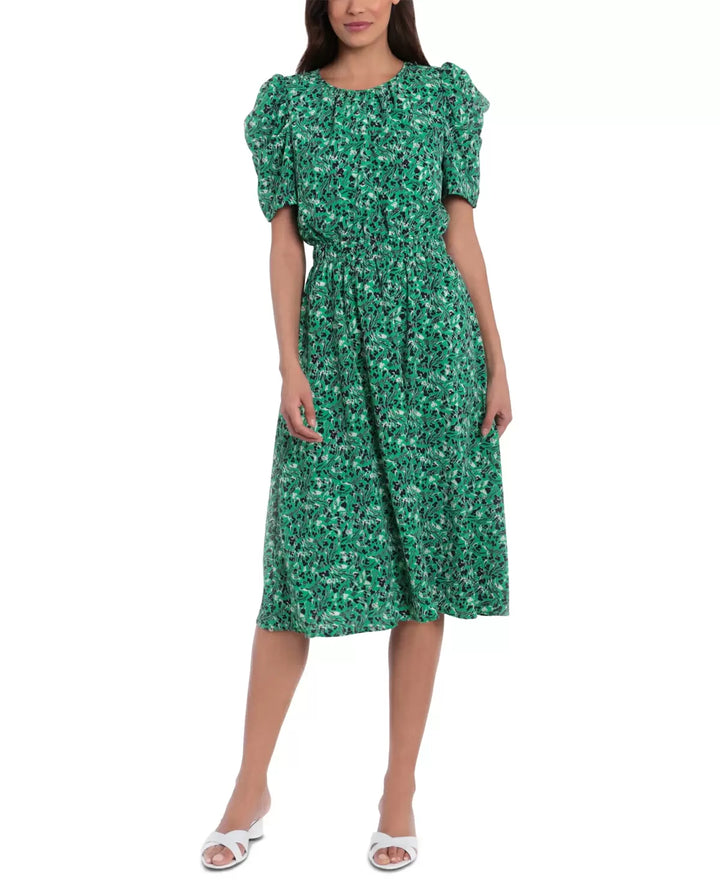 London Times Shirred Floral Midi Dress