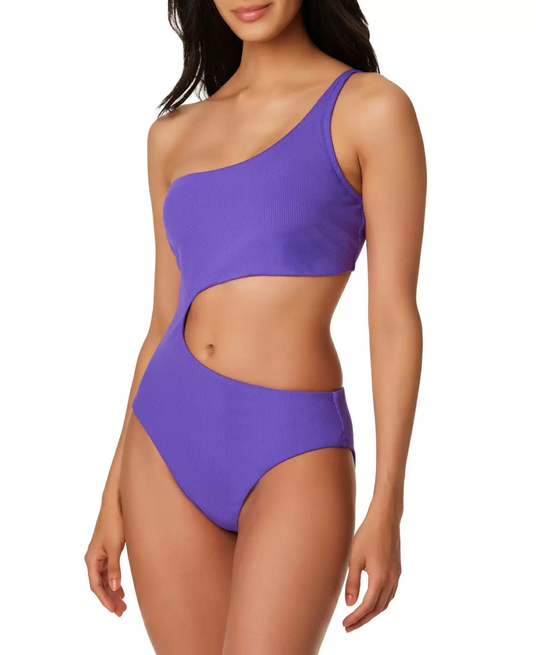 Bar III Micro Rib One-Shoulder Cutout One-Piece Swimsuit