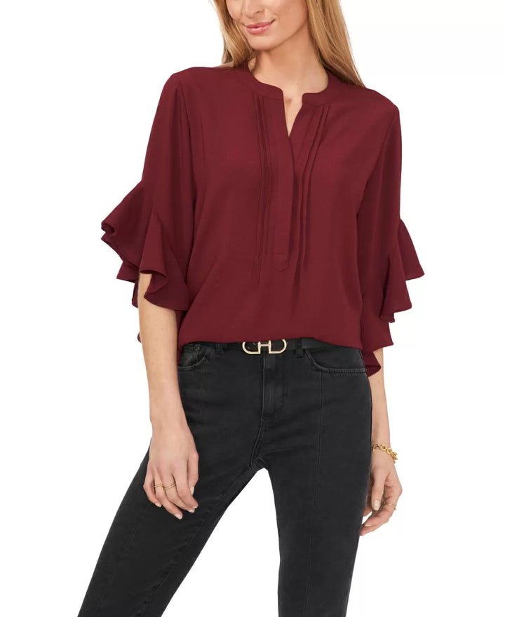 Vince Camuto Ruffle Sleeve Henley Blouse