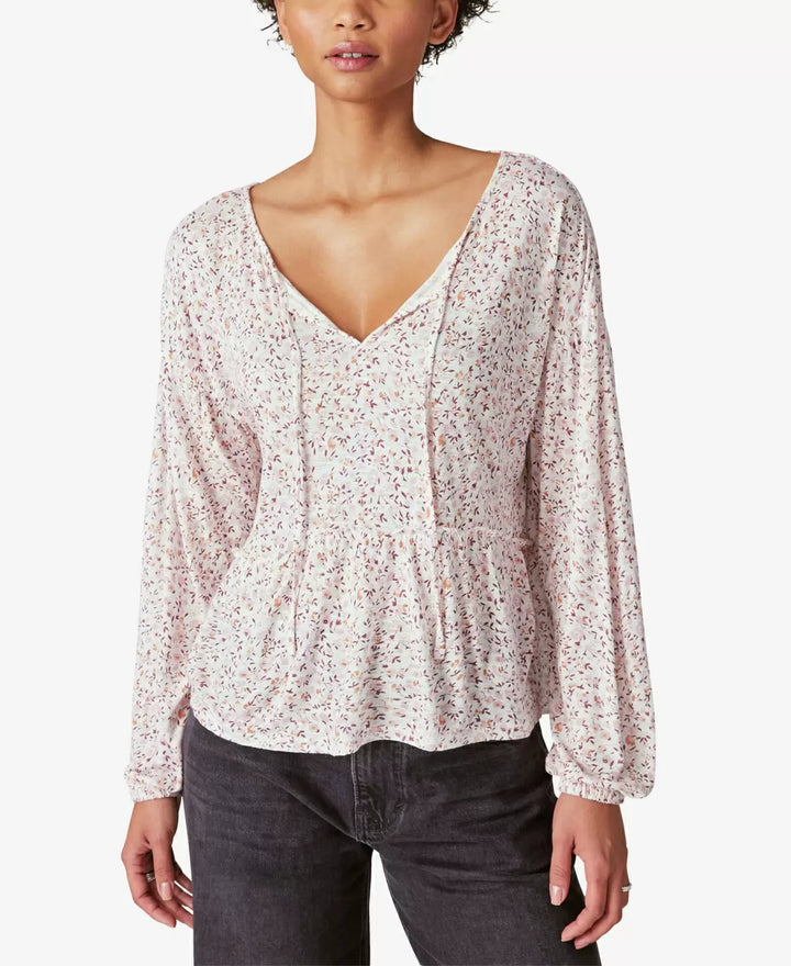 Lucky Brand Women's Printed Tie-Neck Top