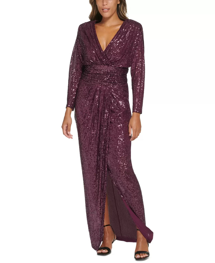 Calvin Klein Sequined Banded-Waist Evening Gown
