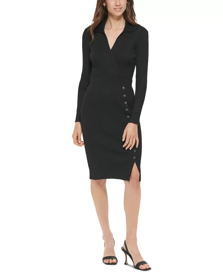 Calvin Klein Button-Skirt Sweater Dress
