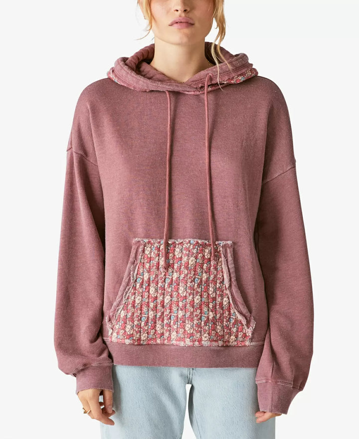 Lucky Brand Quilted Patchwork Hooded Sweatshirt