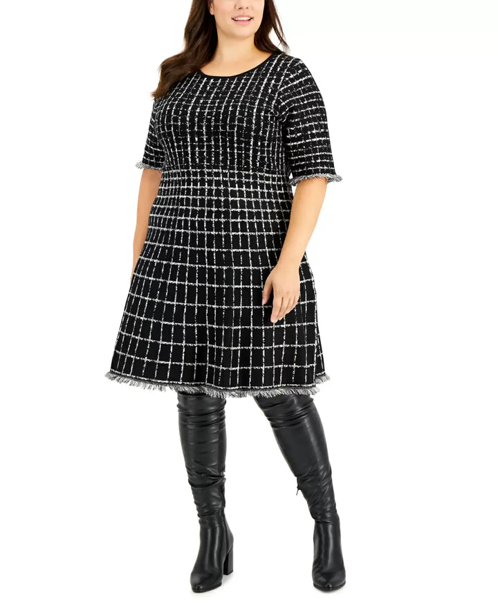 Taylor Plus Size Short-Sleeve Tweed Sweater Dress