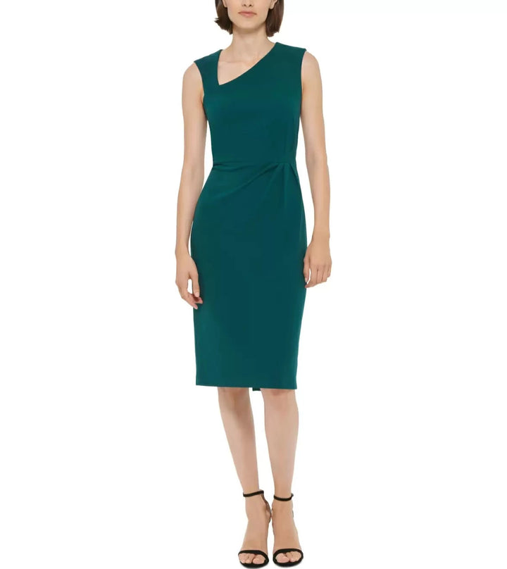 DKNY Asymmetrical-Neck Ruched Sheath Dress