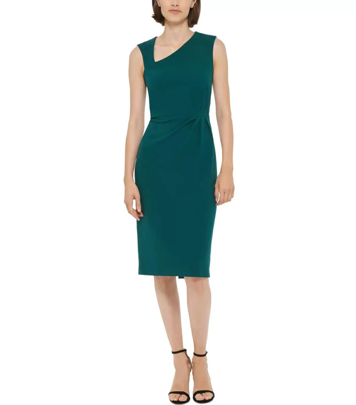 DKNY Asymmetrical-Neck Ruched Sheath Dress