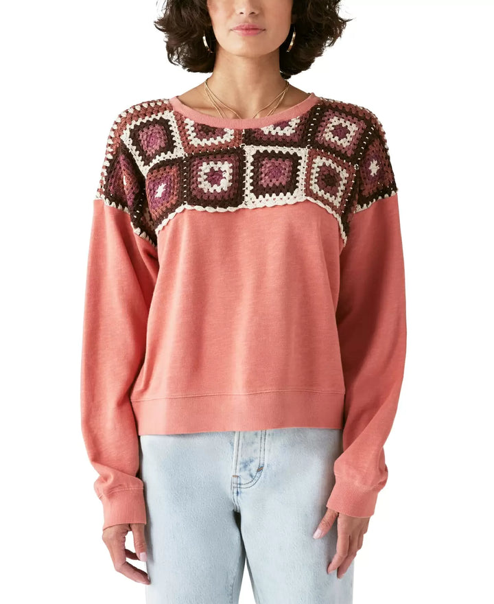 Lucky Brand Crochet Yoke Cotton Sweatshirt