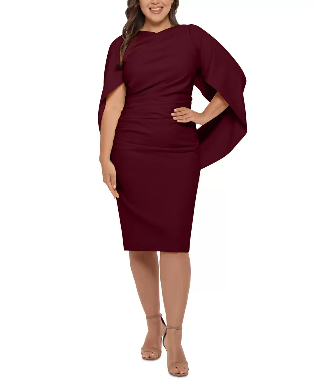 Betsy & Adam Plus Size Ruched Cape Dress DGFOutlet Betsy & Adam Plus Size Ruched Cape Dress DGFOutlet