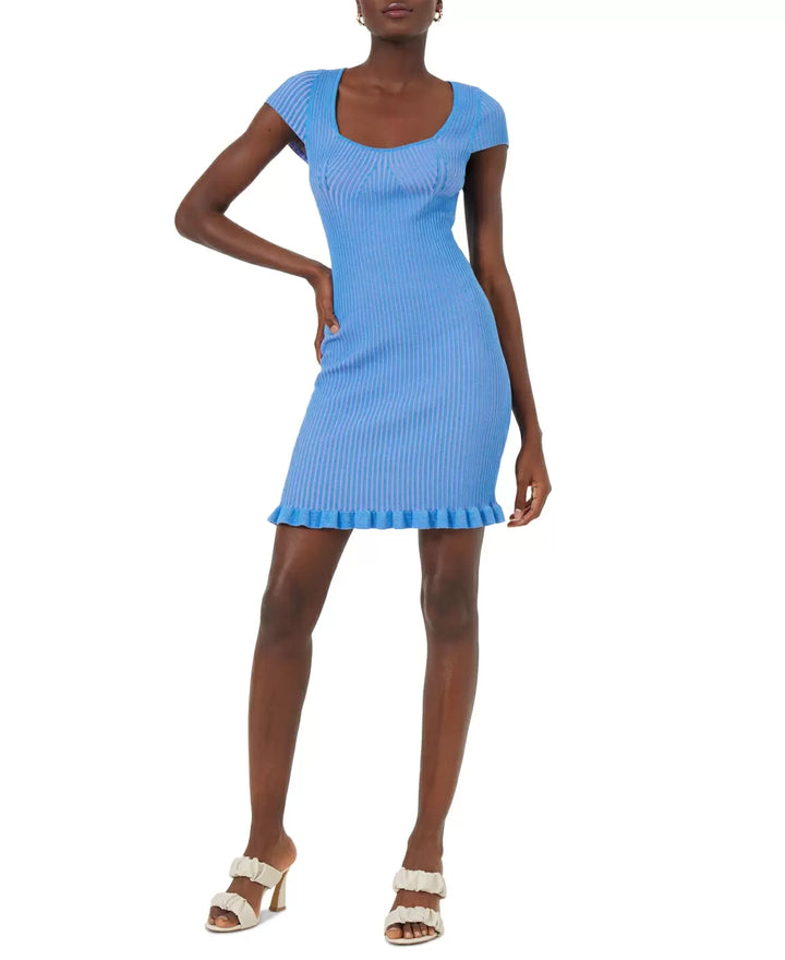 French Connection Mathilda Ribbed Knit Ruffled Bodycon Mini Dress