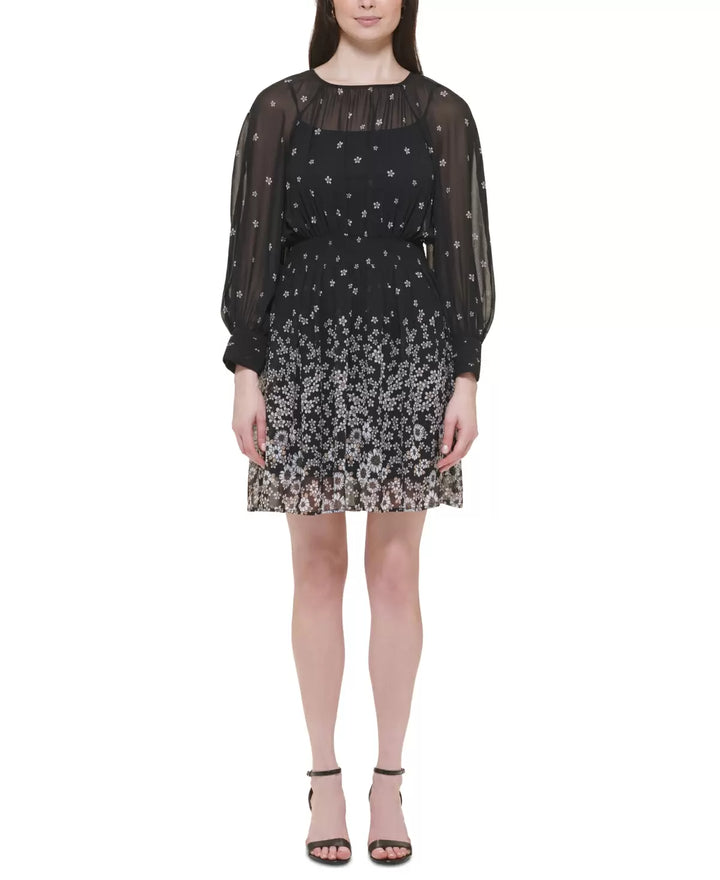 Tommy Hilfiger Smocked-Waist Printed Chiffon Dress