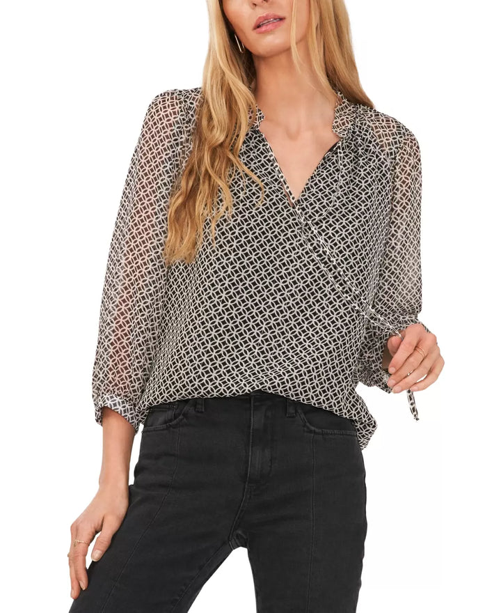 Vince Camuto Printed Sheer-Sleeve Peasant Top