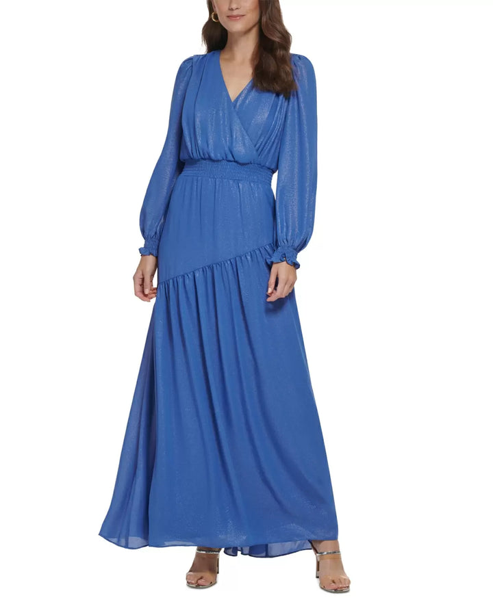 DKNY Smocked-Waist Long-Balloon-Sleeve Gown