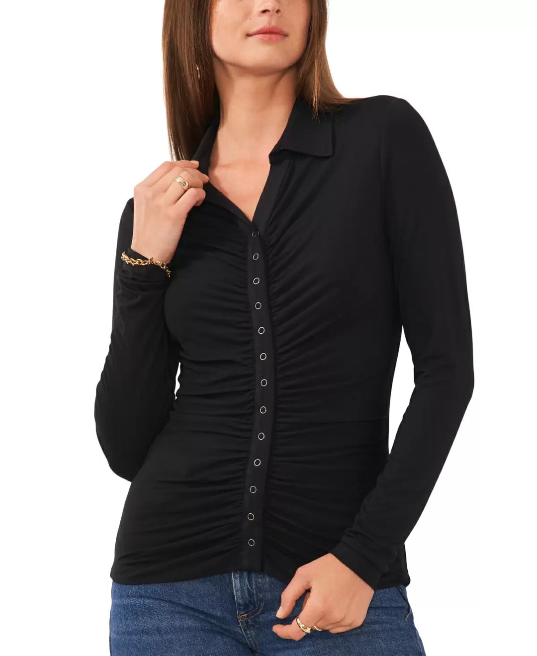 Vince Camuto Ruched Split-Neck Top