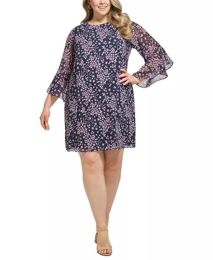Jessica Howard Plus Size Printed Flutter-Sleeve Dress