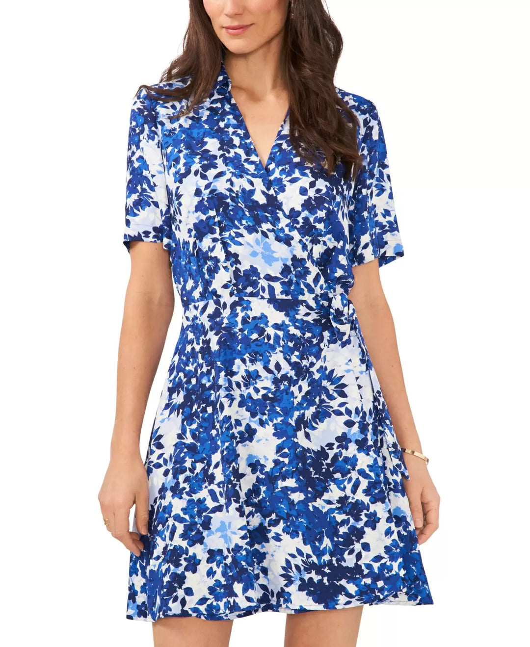 Vince Camuto Printed Collared V-Neck Wrap Dress