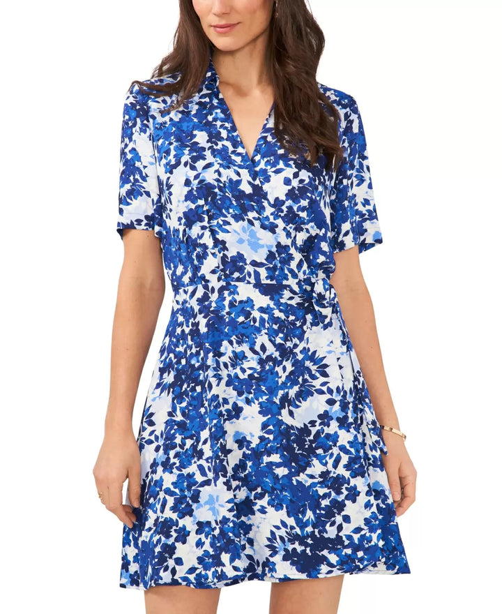 Vince Camuto Printed Collared V-Neck Wrap Dress