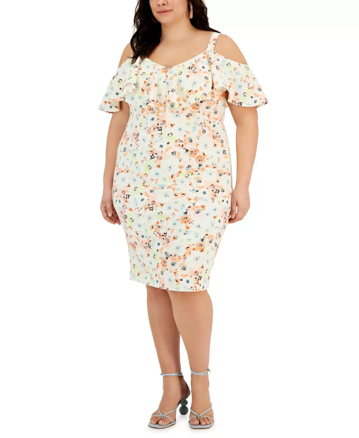 Rachel Rachel Roy Plus Size Marcella Floral-Print Cold-Shoulder Dress