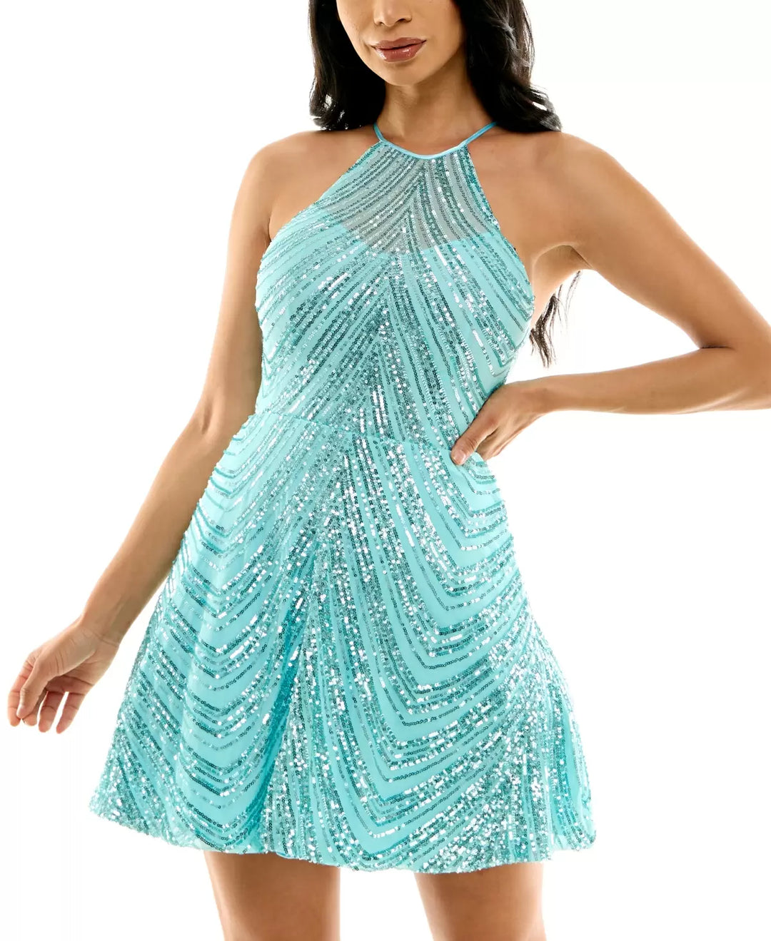 B. Darlin Juniors' Sequined Strappy Mini Cocktail Dress