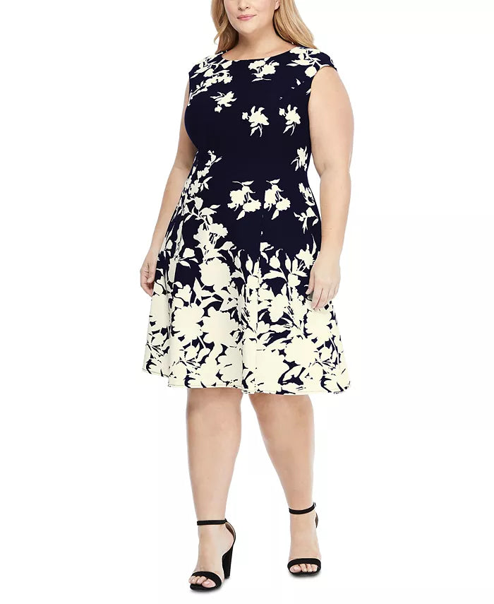 London Times Plus Size Scuba-Crepe Floral-Print Fit & Flare Dress