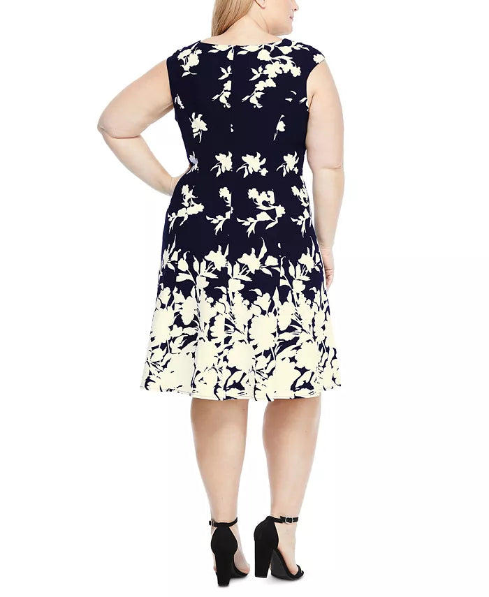London Times Plus Size Scuba-Crepe Floral-Print Fit & Flare Dress