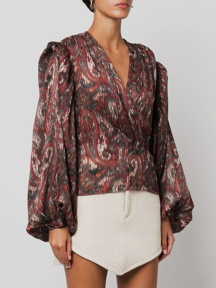 IRO Zarfi Printed Silk Crossover Top