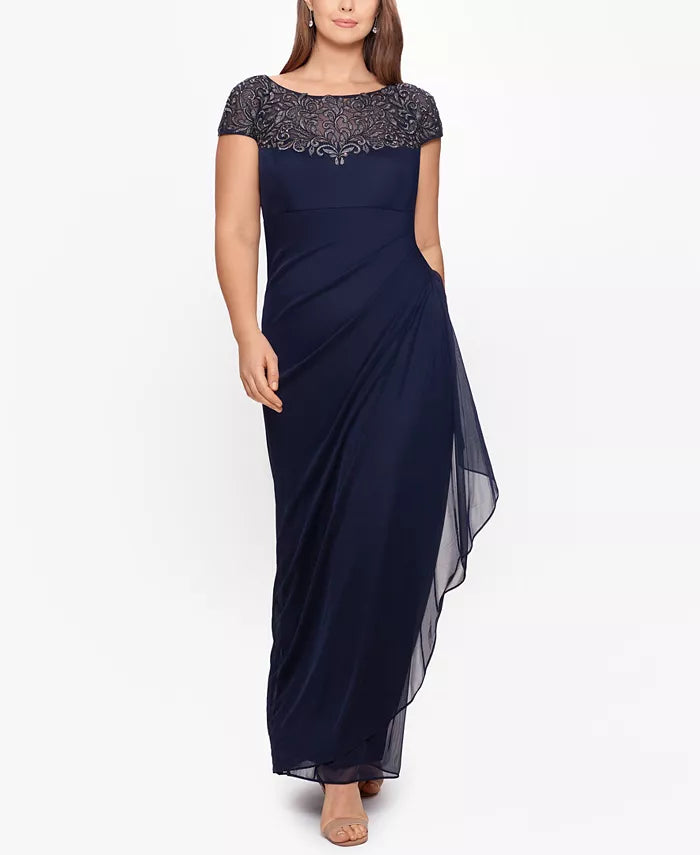 XSCAPE Embellished Illusion-Yoke Gown