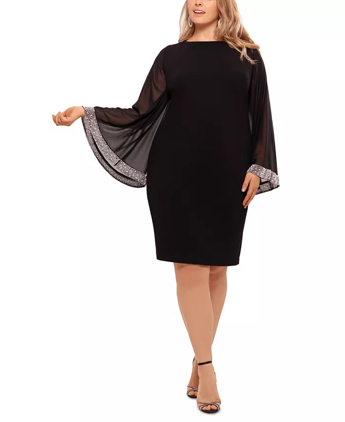 XSCAPE Plus Size Beaded Bell-Sleeve Dress