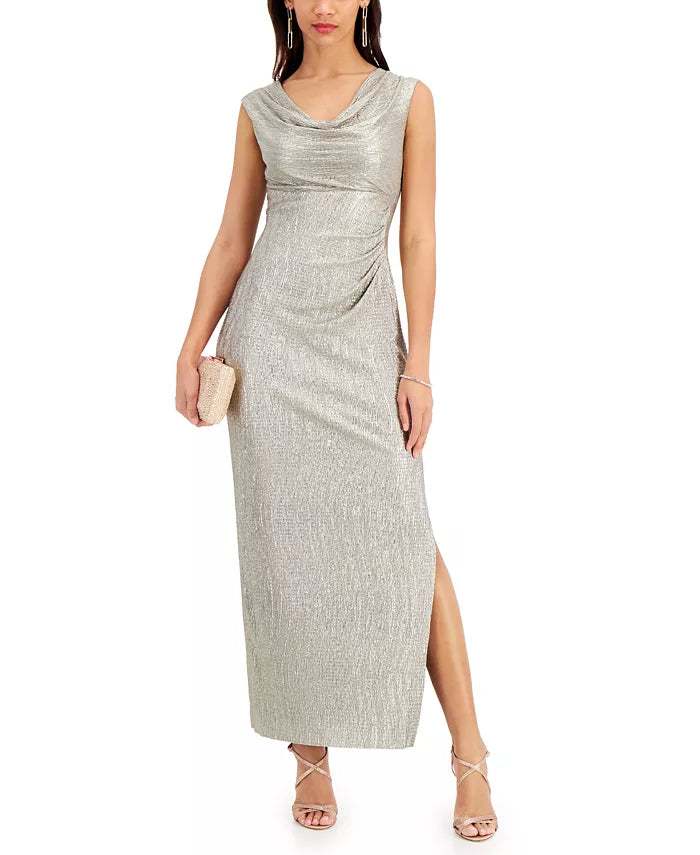 Connected Cowlneck Metallic Gown