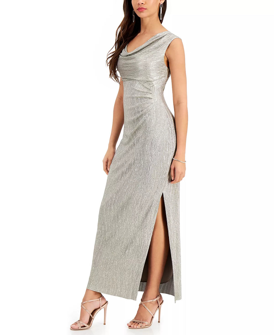 Connected Cowlneck Metallic Gown