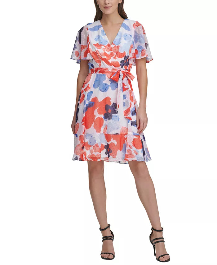 DKNY Flutter-Sleeve V-Neck Dress