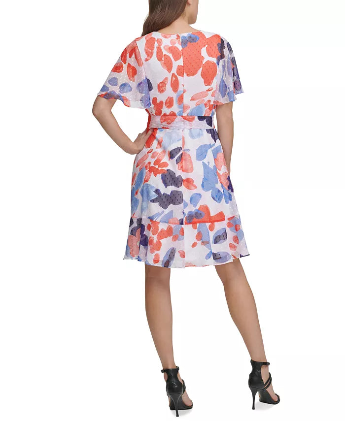 DKNY Flutter-Sleeve V-Neck Dress