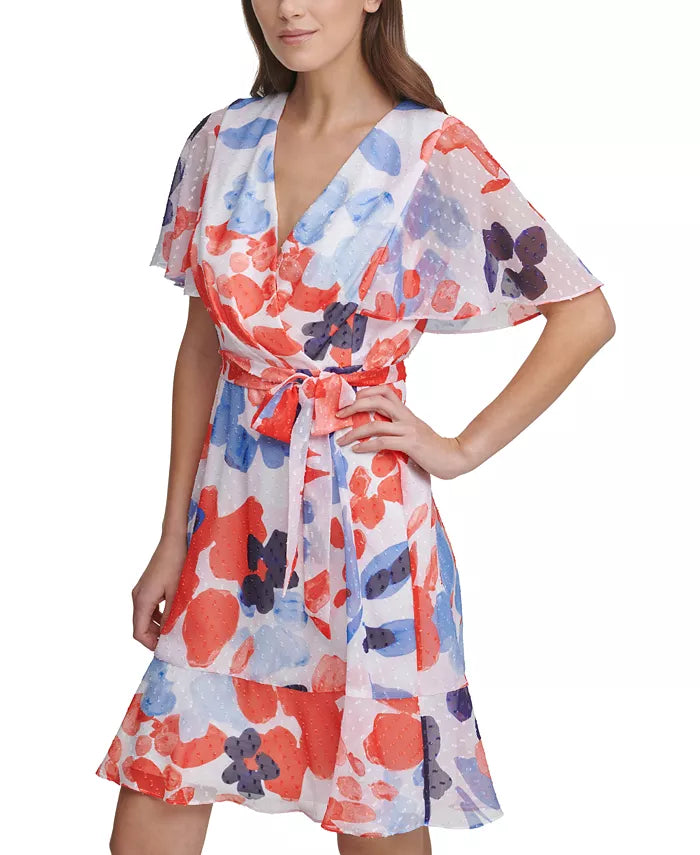 DKNY Flutter-Sleeve V-Neck Dress