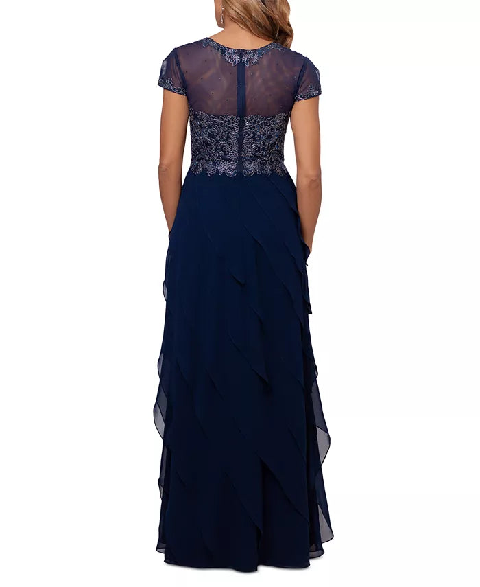 XSCAPE Embroidered-Bodice Ruffled-Skirt Gown