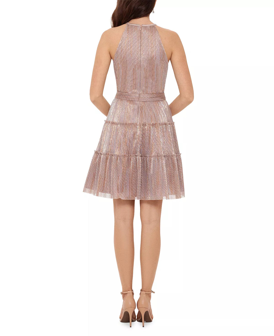 XSCAPE Metallic Tiered-Skirt Dress