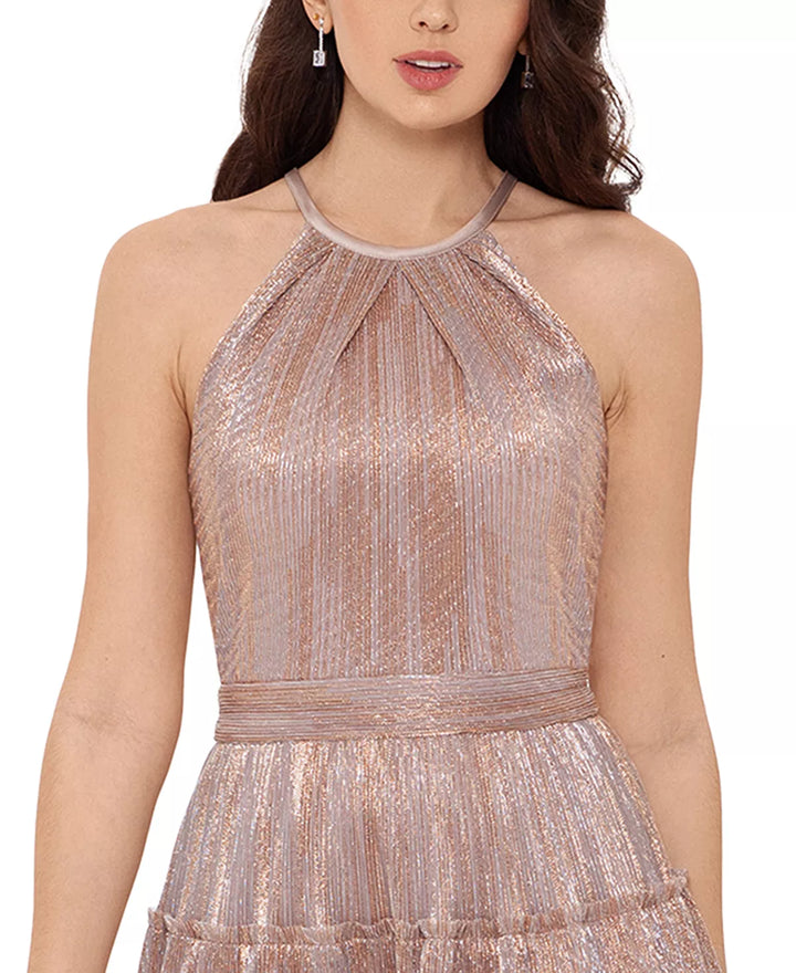 XSCAPE Metallic Tiered-Skirt Dress