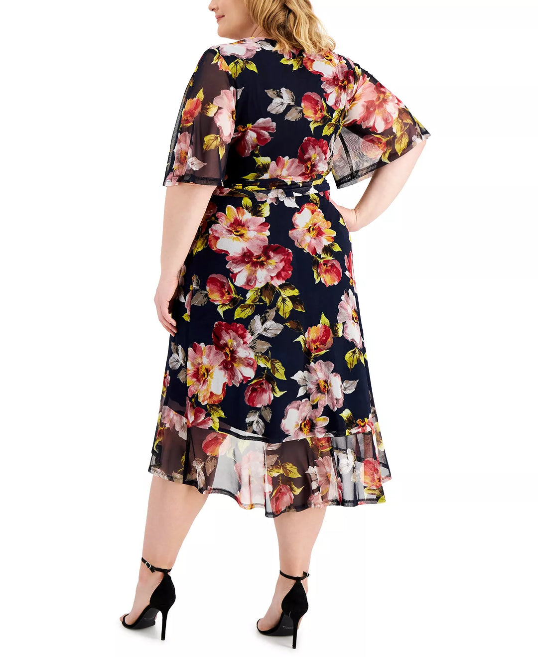 Connected Plus Size Floral High-Low Faux-Wrap Dress
