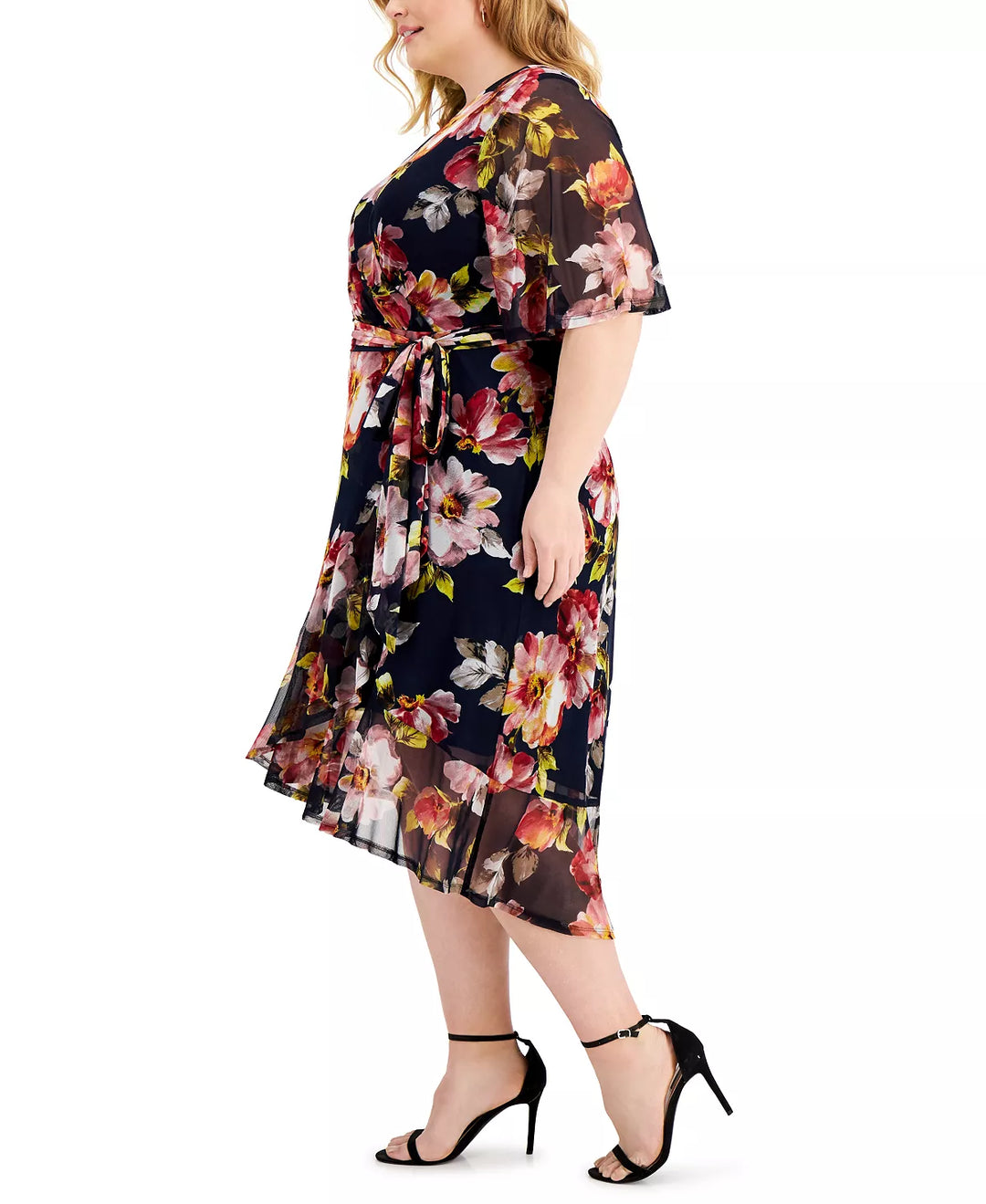 Connected Plus Size Floral High-Low Faux-Wrap Dress
