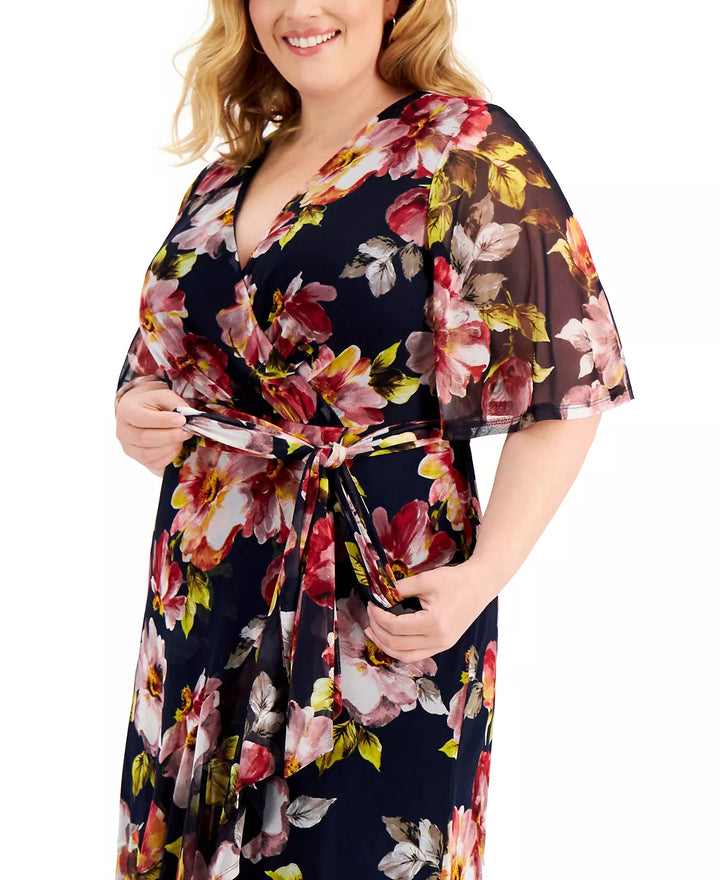 Connected Plus Size Floral High-Low Faux-Wrap Dress