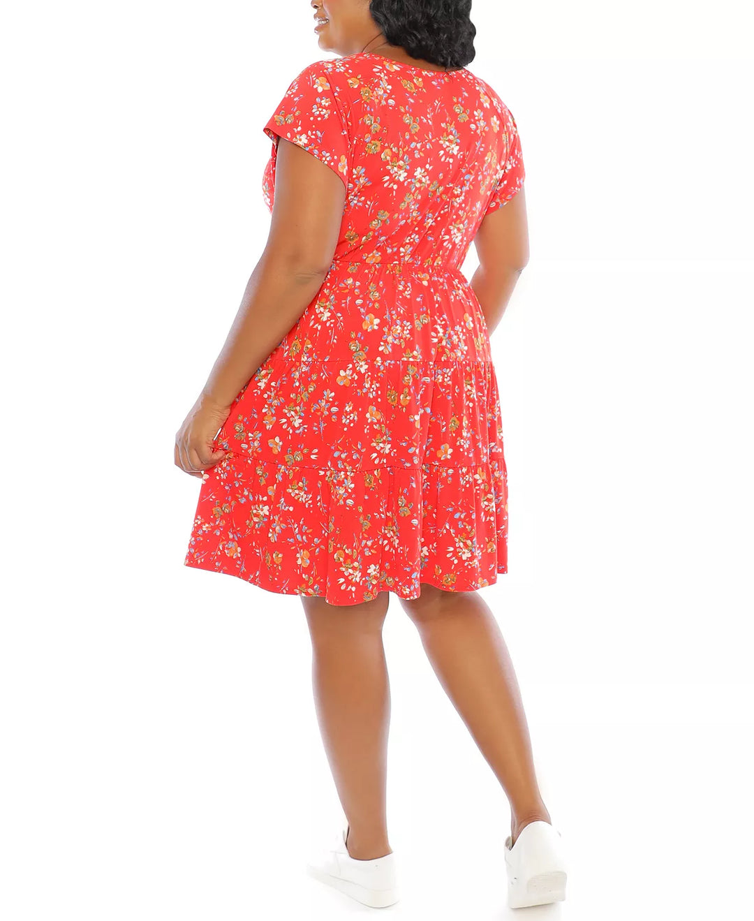 London Times Plus Size Floral-Print V-Neck Tiered Baby-Doll Dress