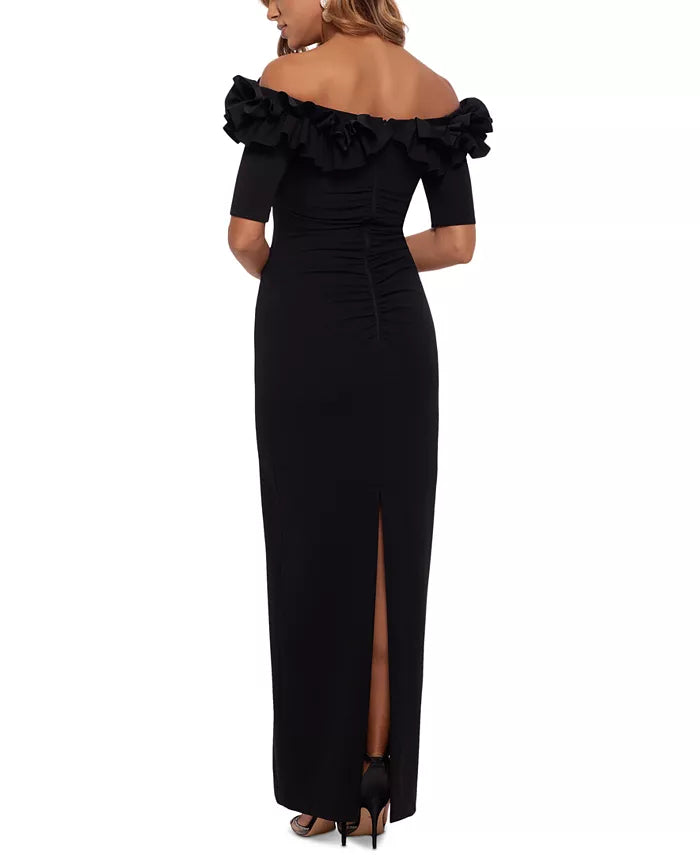 XSCAPE Petite Off-The-Shoulder Ruffled Gown