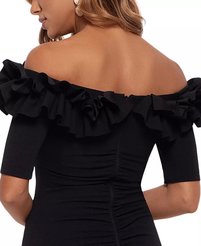 XSCAPE Petite Off-The-Shoulder Ruffled Gown