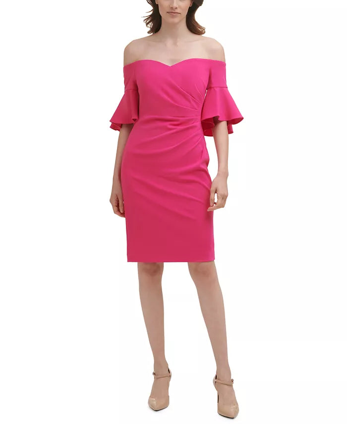 Calvin Klein Off-the-Shoulder Ruffled-Cuff Dress