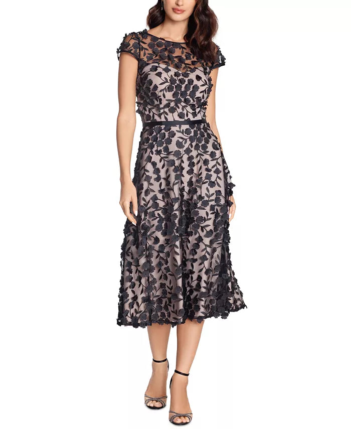 XSCAPE 3D Floral-Lace Midi Dress
