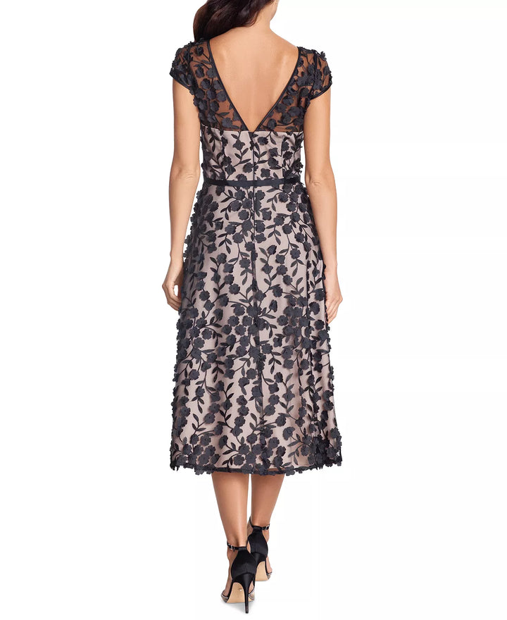 XSCAPE 3D Floral-Lace Midi Dress