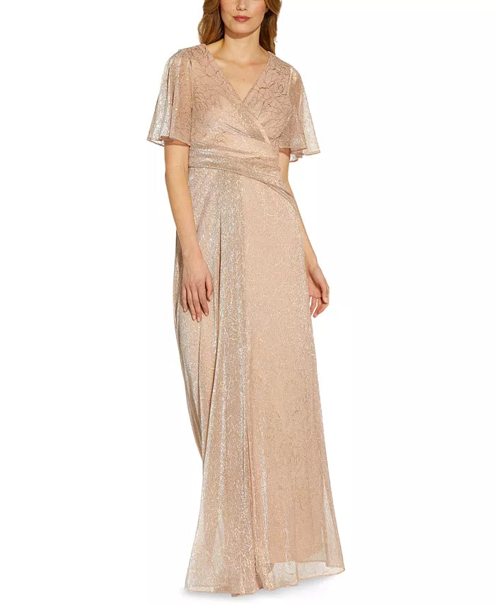 Adrianna Papell Metallic Floral Print Gown