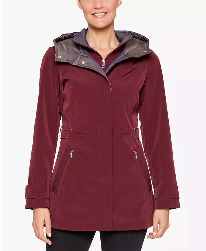 Jones New York Colorblocked Hooded A-Line Raincoat