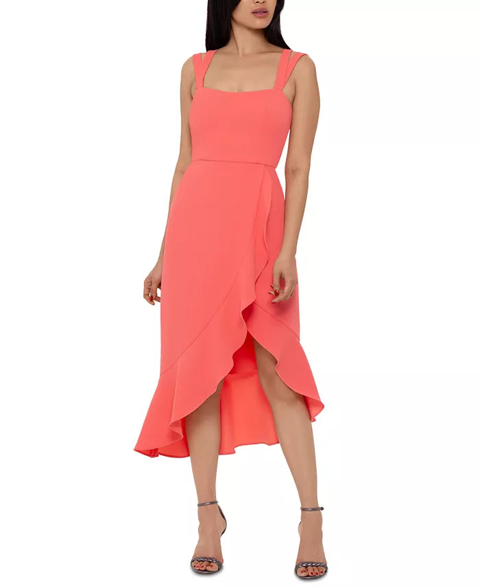 XSCAPE Double-Strap High-Low Midi Dress